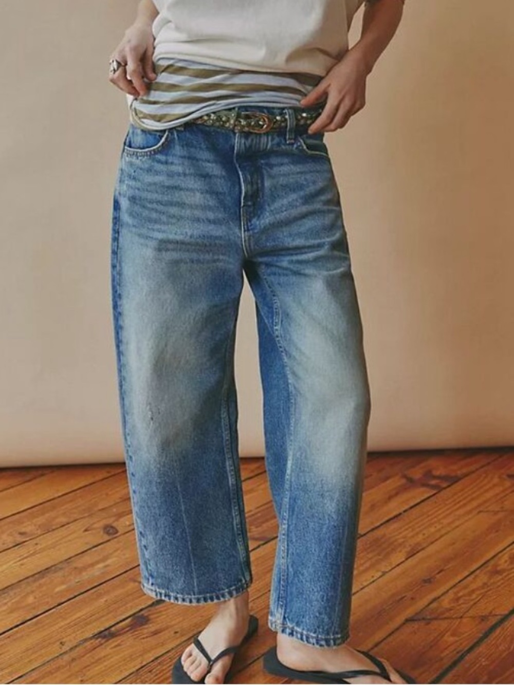 Free People We The Free Deep Trance Dropped Blue Wide-Leg Jeans Size 32